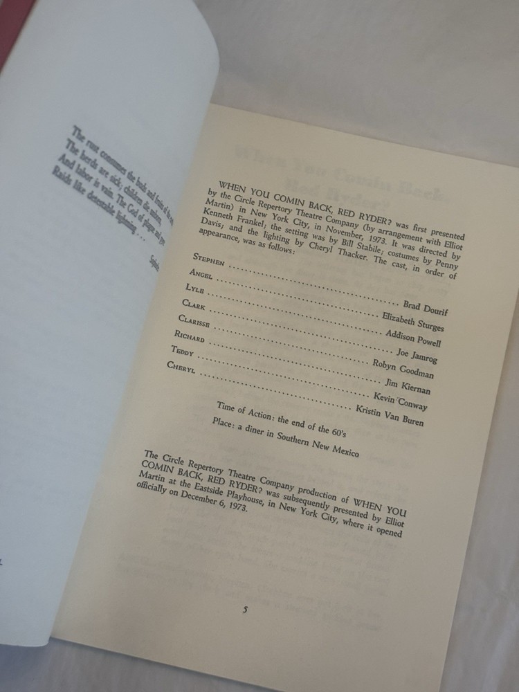 WHEN YOU COMIN BACK, RED RYDER? Mark Medoff - Dramatists Acting Edition SCRIPT