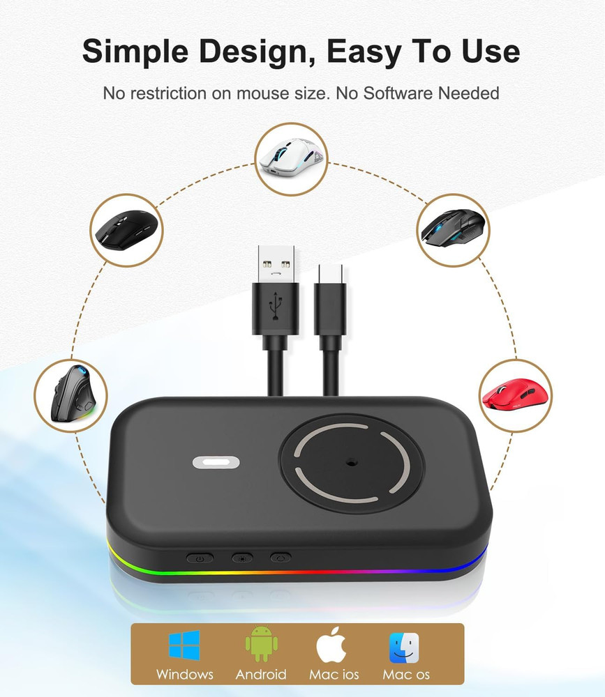 Mouse Mover Jiggler, | RGB, Undetectable, Silent, Auto-Off Timer, Realistic Move