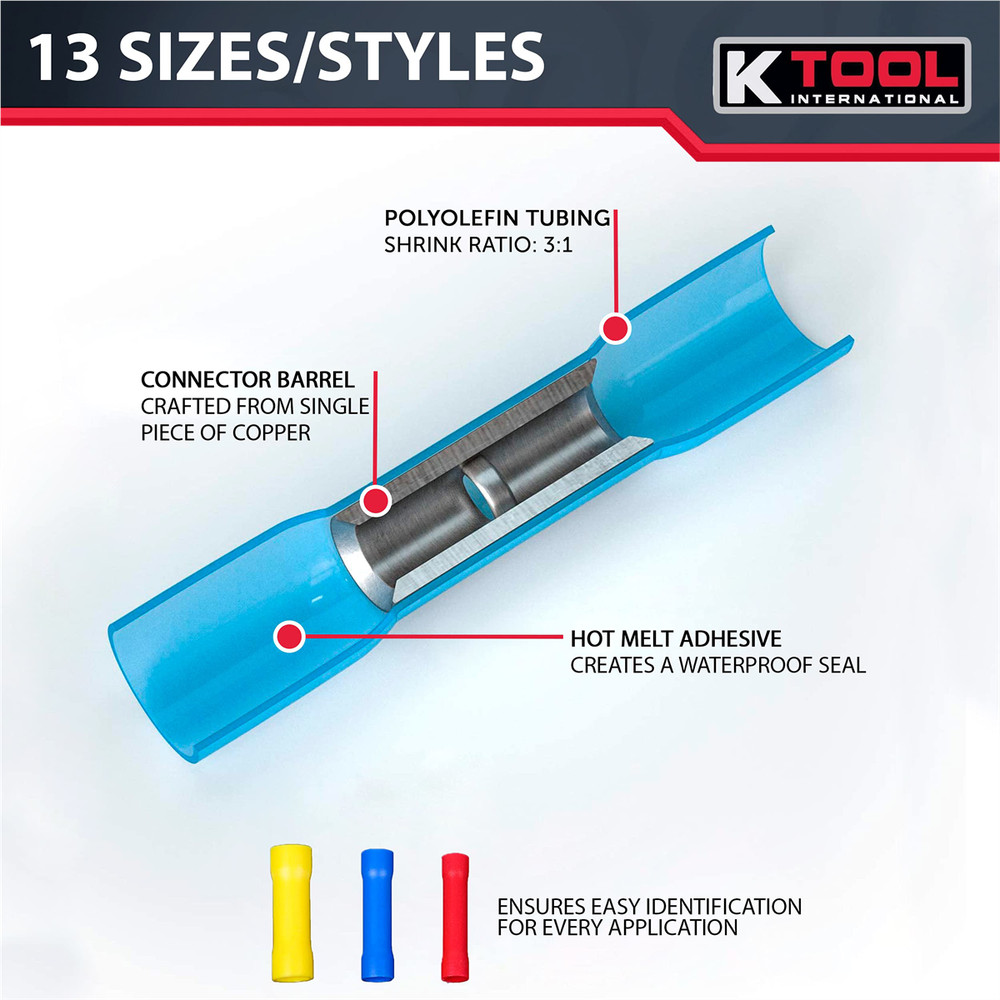 K-Tool 87 360pc Insulated Solderless Electrical Wire Terminals
