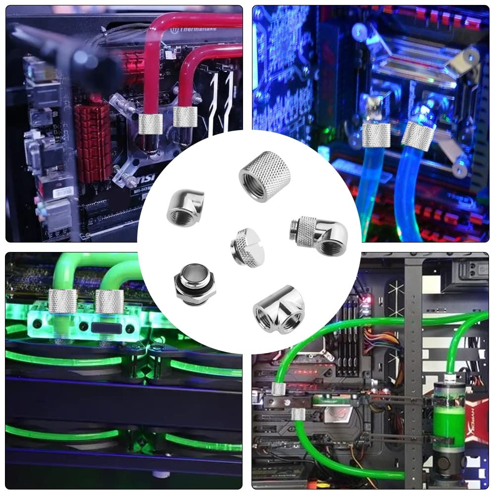 24-Piece Silver Chrome G1/4" Fittings Kit for Custom PC Water Cooling Systems...