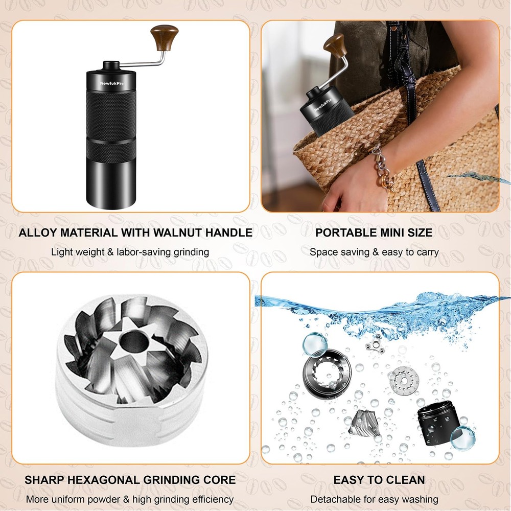 M6 Hand Coffee Grinder,Hexagonal Grinding Burr Mill Core,24 Grinding Settings...