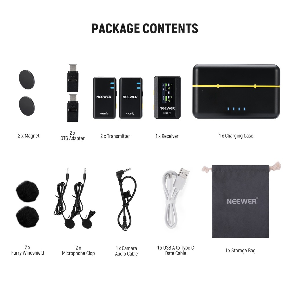 NEEWER CM28D Wireless Mic - 4GB, 9H Playtime, for iPhone/Android/PC