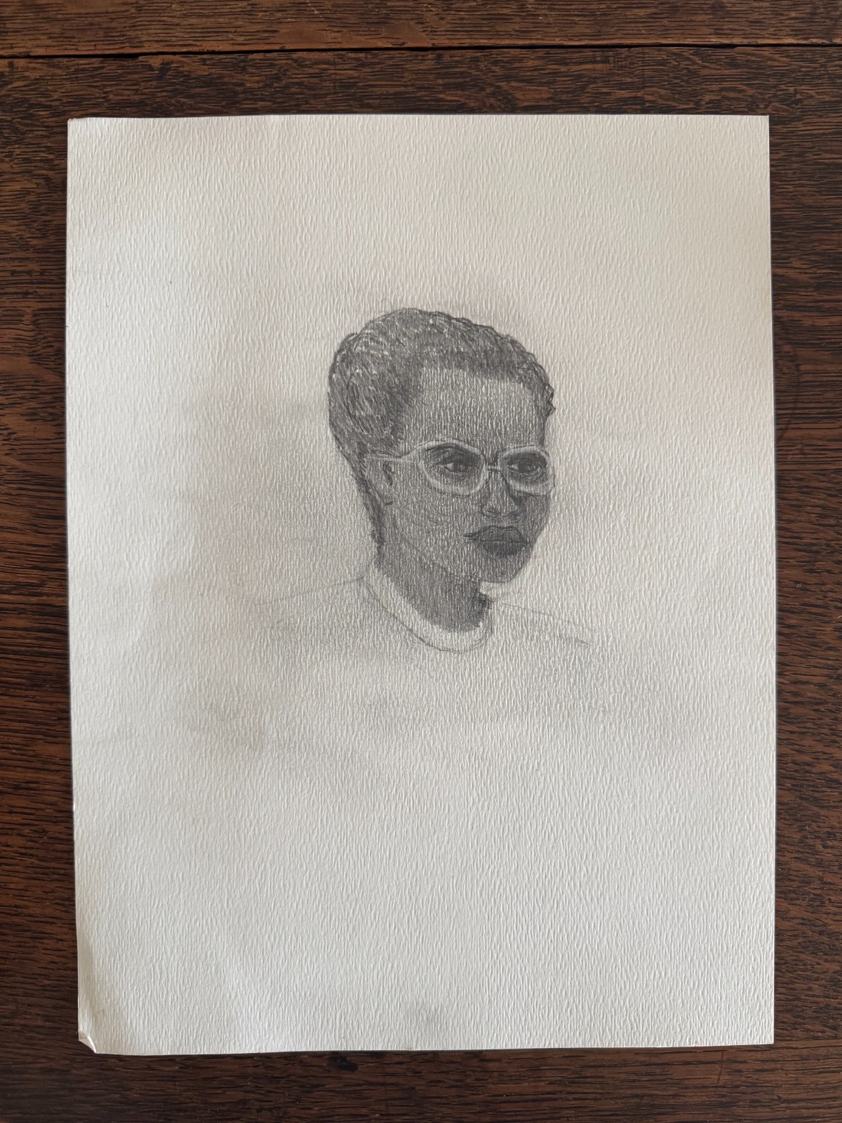 Original Pencil Drawing Young African-American Woman in Glasses 9"x12"