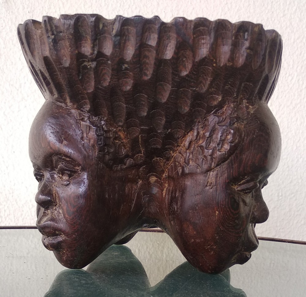 African wooden table case with handle