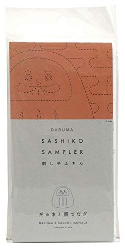 Daruma Sashiko Cloth, Daruma and Mist, White
