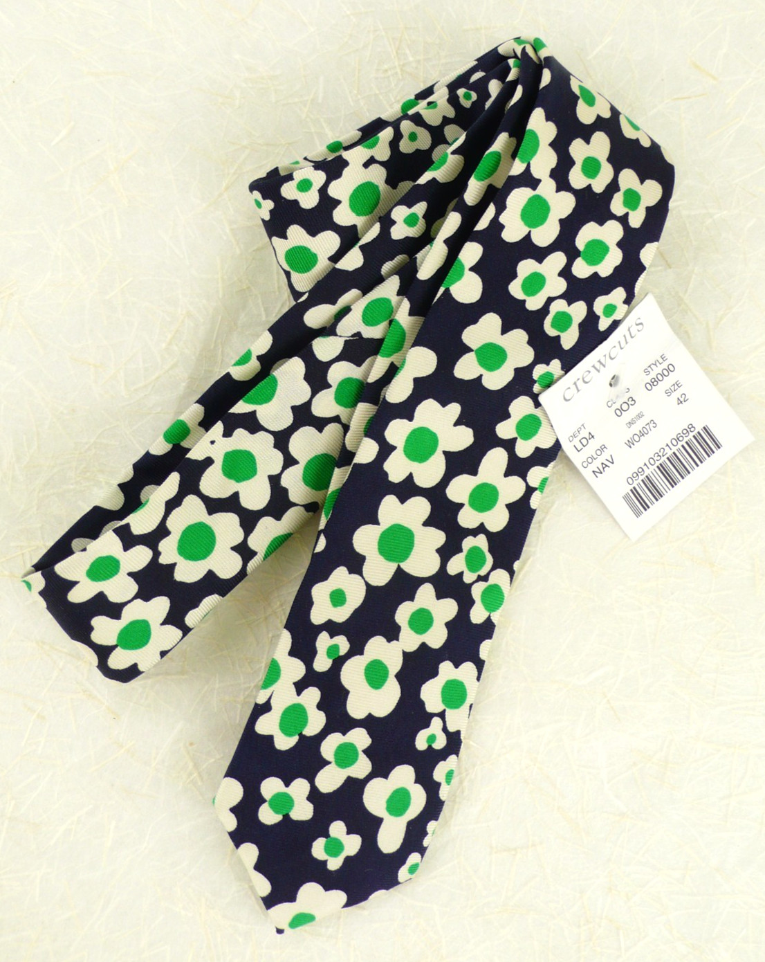 NWT J. CREW Boy's CREWCUTS SILK NECK TIE in NAVY BLUE KELLY GREEN FLORAL 2"W