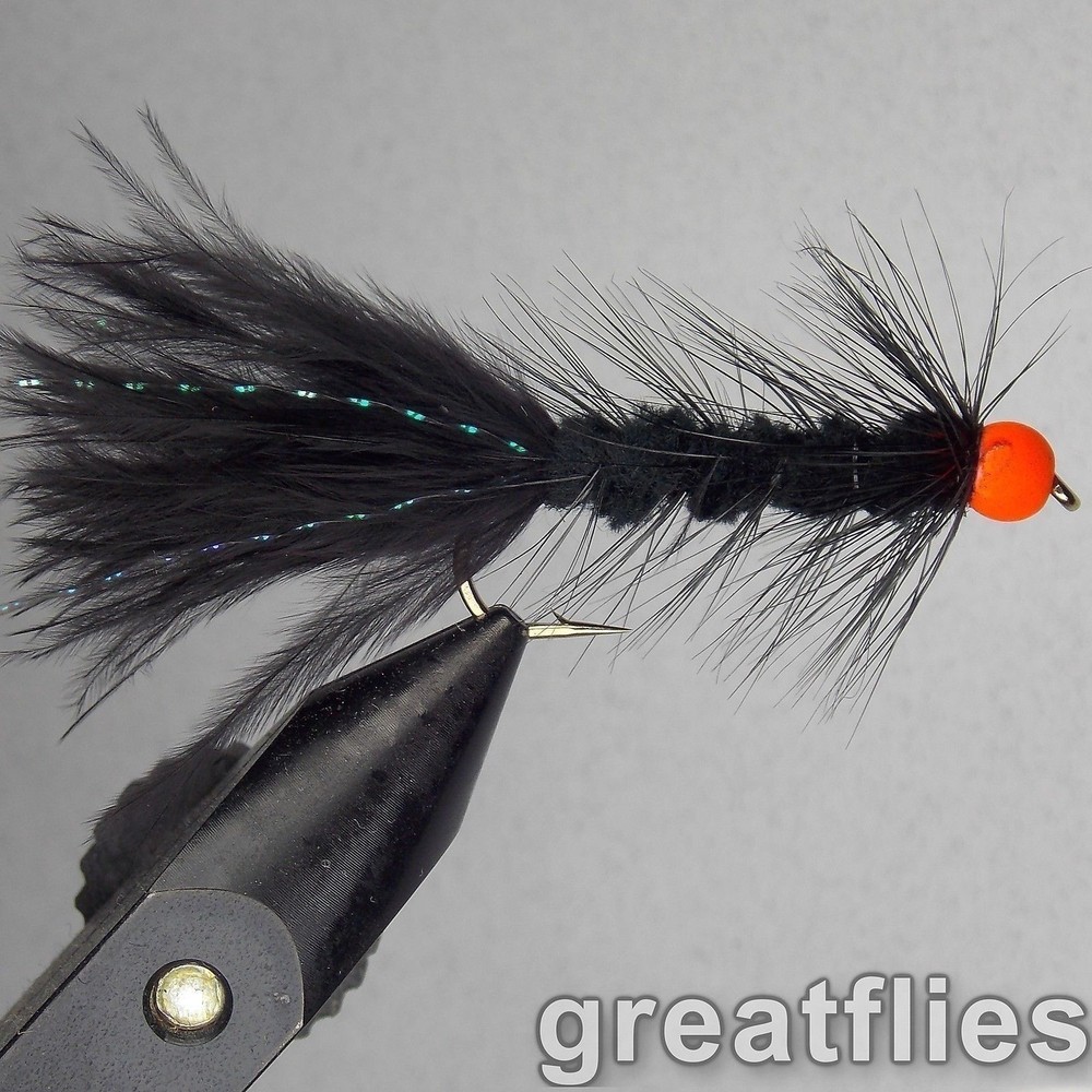1 dozen (12) - Woolly Bugger - BLACK - Red Bead Head