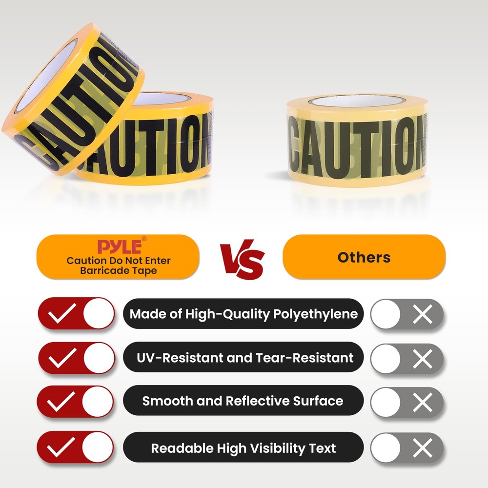 Pyle Caution Tape Yellow, "Caution Do Not Enter” - 4 pc