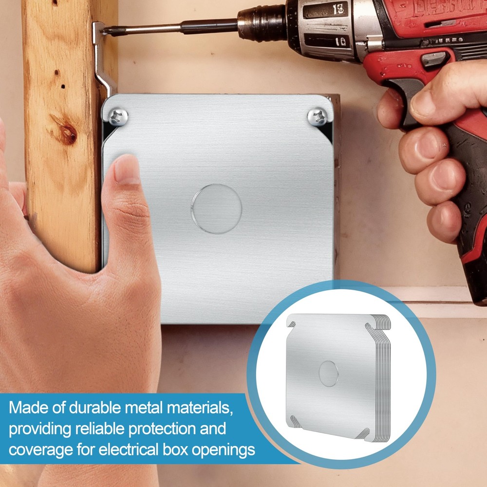 10-Pack Square Electrical Box Cover, 4 Inch Metal Junction Covers Silver