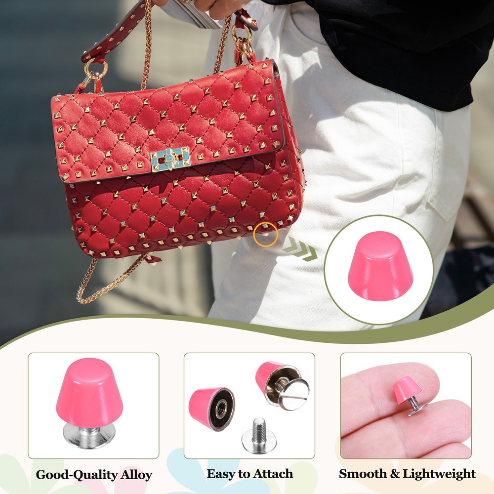 10mm Purse Handbag Feet, 15 Sets Round Flat Studs, Pink