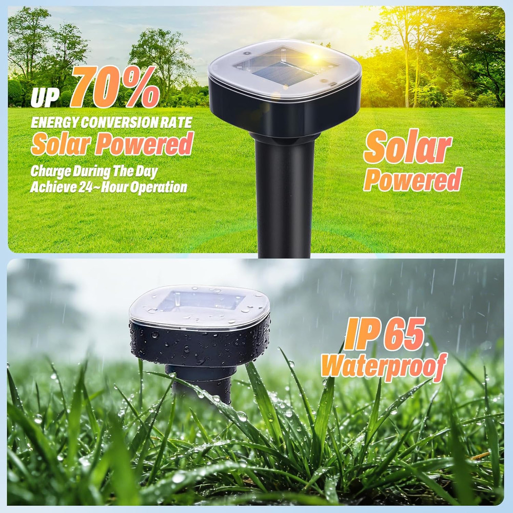 4 Pack Mole Repellent Solar Powered, Snake & Skunk & Vole & Gopher & Armadillo &