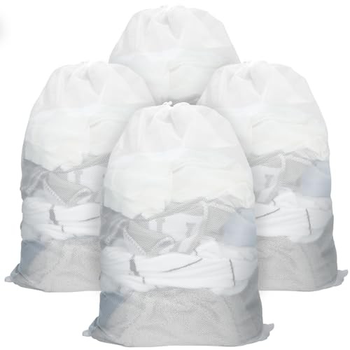 Mesh Laundry Bags 4 Pack, XL Drawstring Laundry Bag with Cord Lock, Machine
