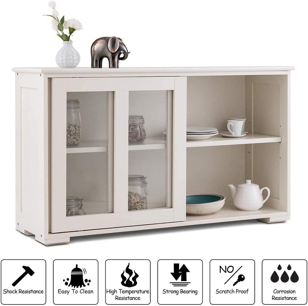 Kitchen Storage Cabinet Sideboard, Stackable Buffet W/Height-Adjustable Shelf &
