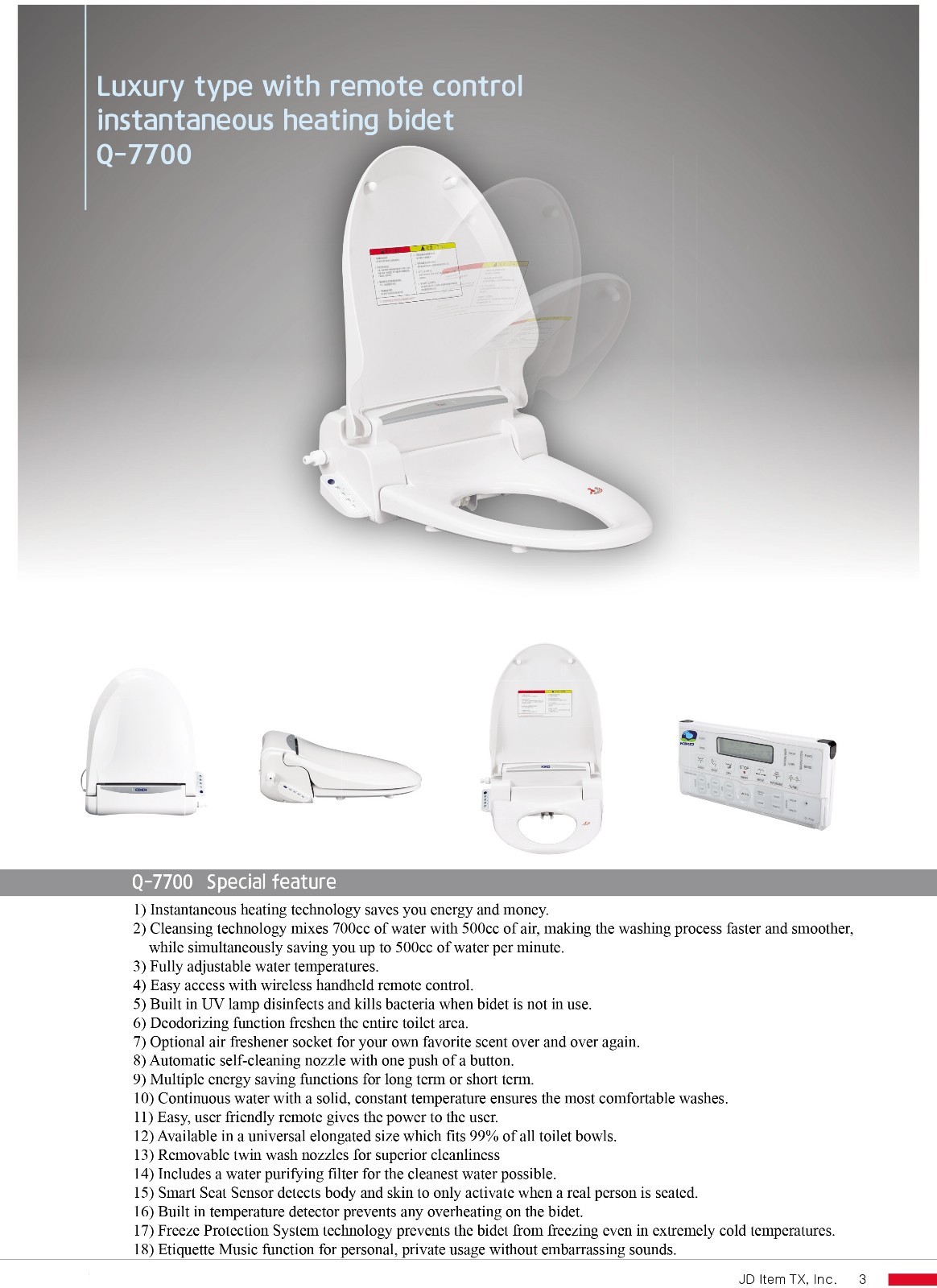 KIKO Q-7700 Luxury Elongated Bidet Toilet Seat 55 Functions HEATED SEAT n more!
