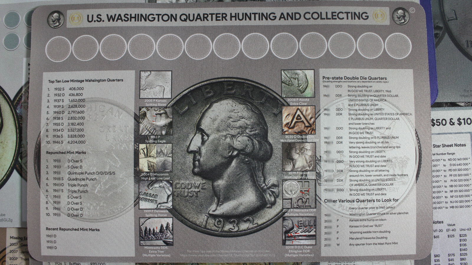 U.S. Quarter Hunting & Collecting Coin Roll Sorting Mat Rubber & Cloth 11"X17"