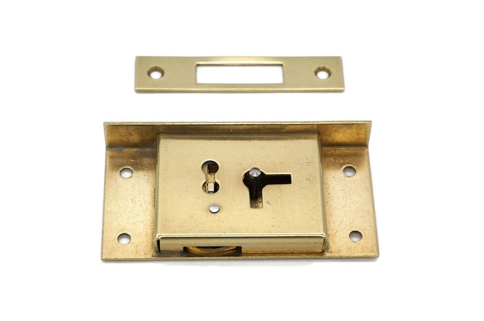 Half Mortise Lock Chest Trunk Medium Box Lock Solid Brass Cabinet Lock 2 Keys