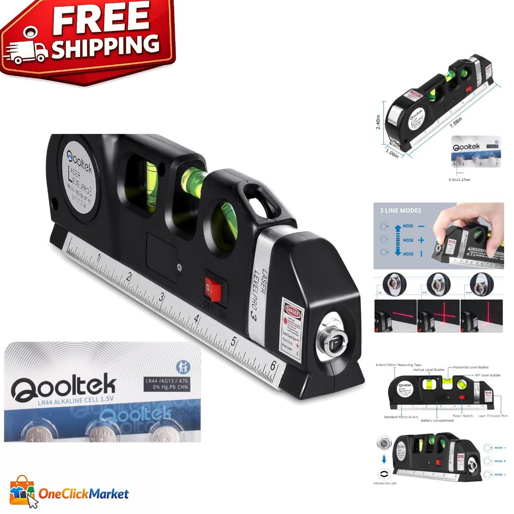 Precision Laser Level Multi Tool with 8ft Measuring Tape for DIY Projects