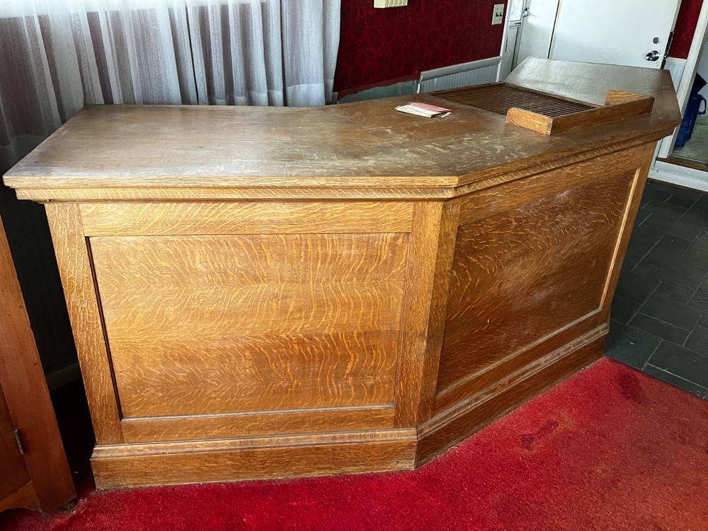 Vintage Angled Library Circulation Check-Out Desk / Counter