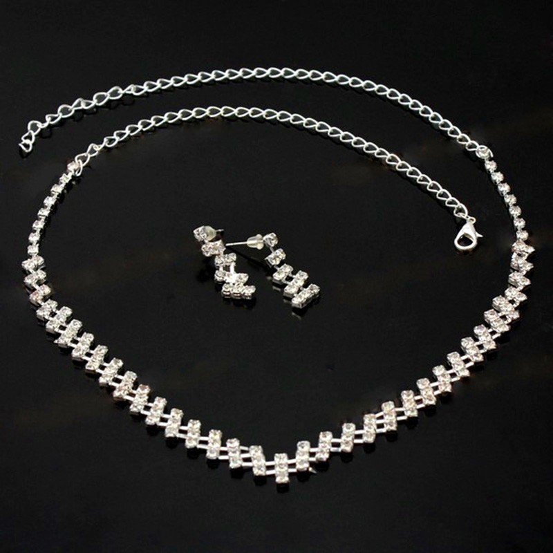 Crystal Diamante Necklace Earring Set 2 Layer