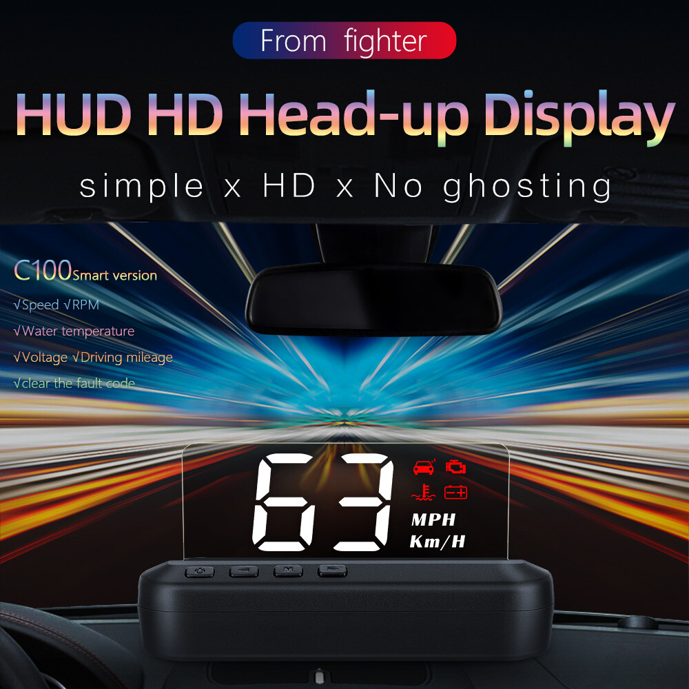 Car OBD2 HUD Head Up Display Speedometer Mileage Overspeed Warning Engine C100