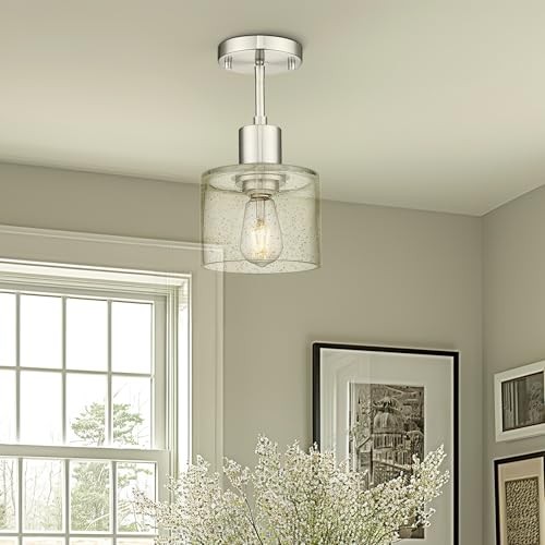 Industrial Semi Flush Mount Ceiling Light, Brushed Nickel 1-Light Close Silver