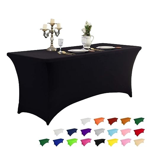 6FT Spring Table Cloth for Rectangular Fitted 72" x 30" (Rectangular) Black
