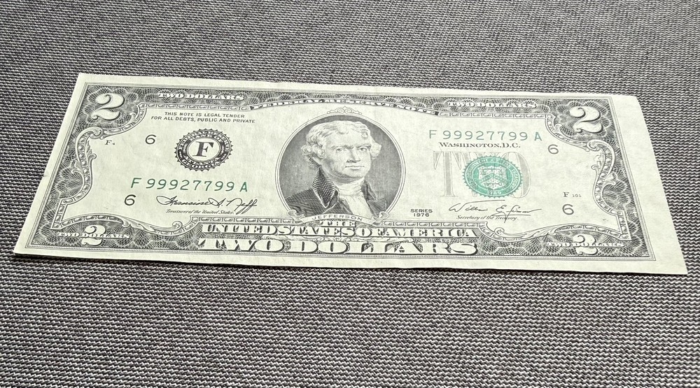 1976 $2 Bicentennial Bill - High Serial Number (99927799), Multiple Errors