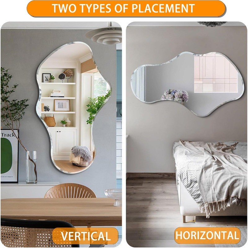 36 x 24 Beveled Edge Frameless Wall Mirror, Modern Asymmetrical Cloud Shape