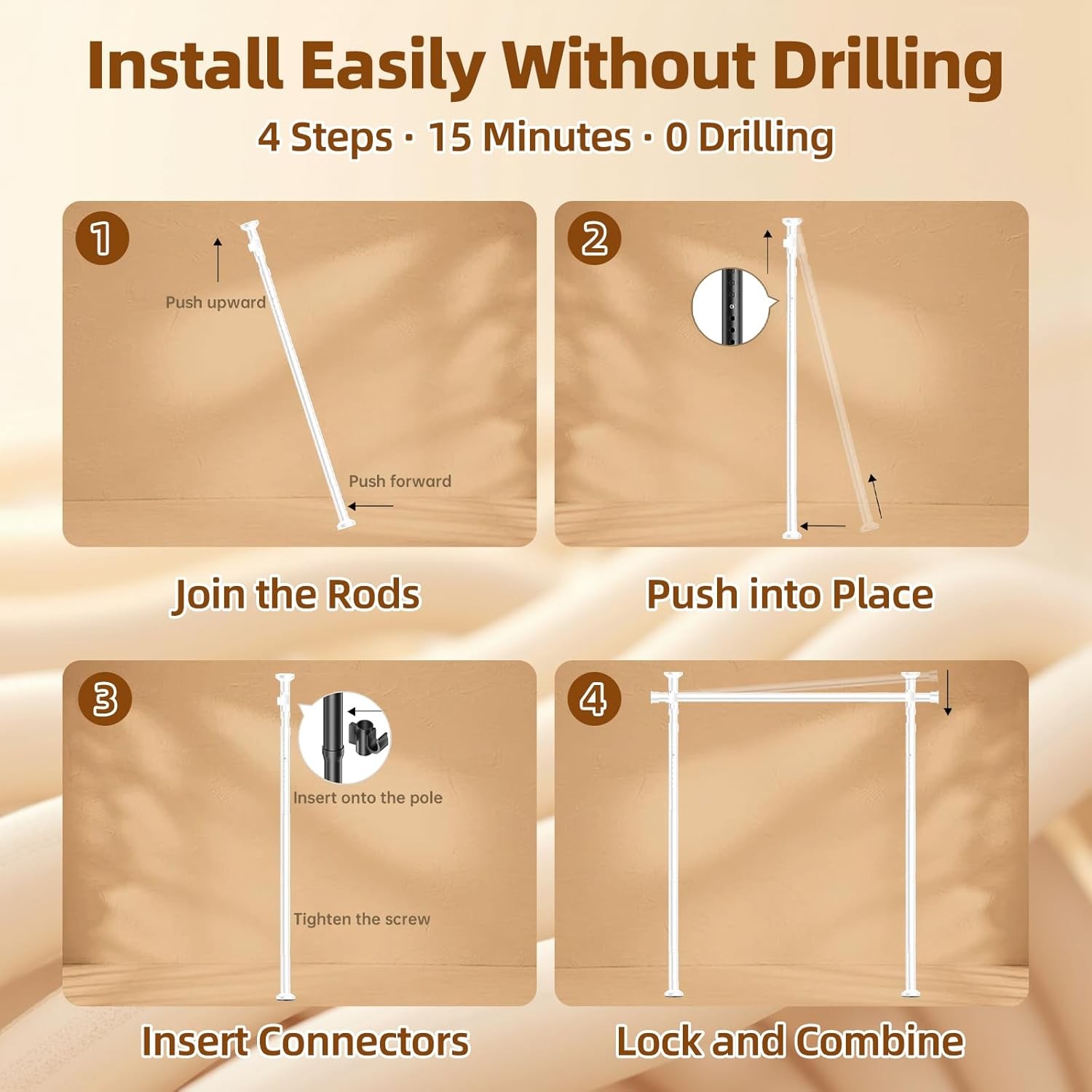 Room Divider No Drilling Curtain Rod Wall Divider Room Separation Durable Home