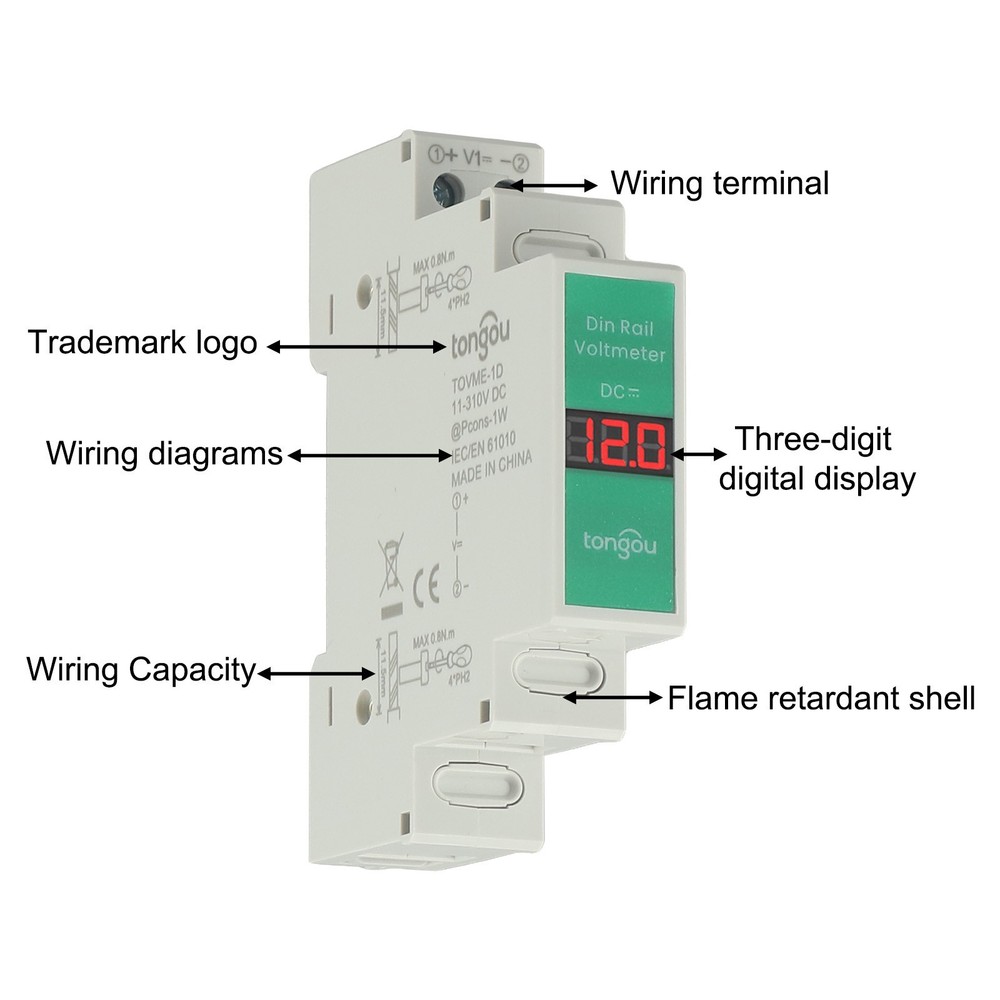 LED Display Voltage Meter for Din Rail Installation Supporting 11 310V DC Range