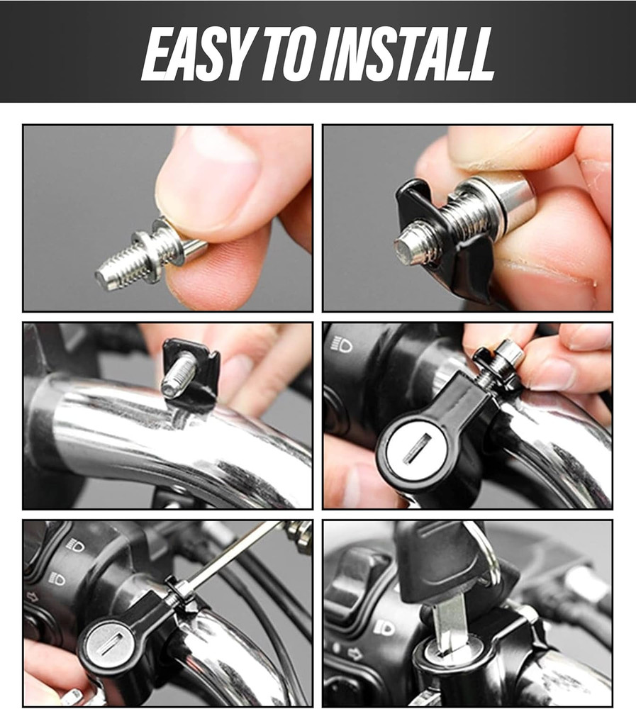 Universal Motorcycle Helmet Lock Anti-Theft Cable with Keys & Mount