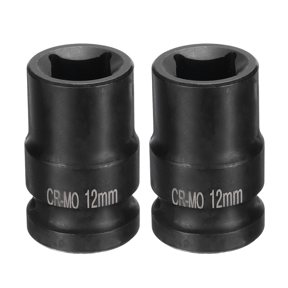 2pcs 4 Point Square Socket 1/2" Drive 12mm Metric CR-MO Impact Wheel Socket