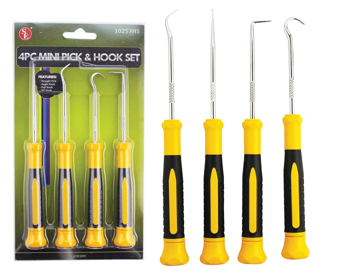 New 4pc Mini Pick & Hook Set w / Dual Colored Handle & Hardened Tip #10253HS