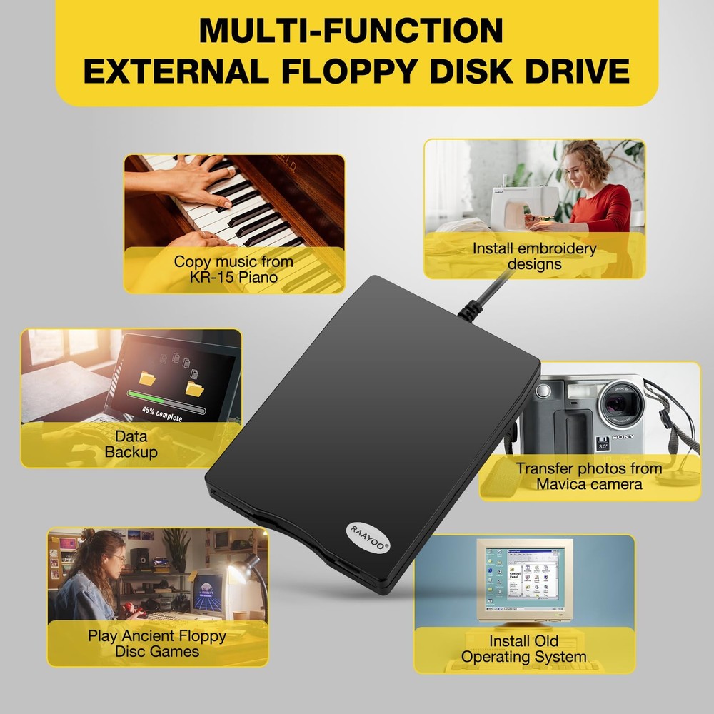 Floppy Disk Reader, External USB 2.0 & Type C Floppy Disc Reader, Portable 3....