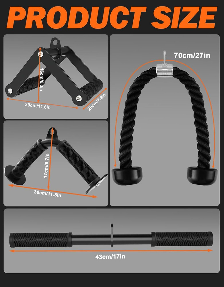 Cable Machine Attachment Set for Gym & Home Workouts, LAT Pulldown Attachments w