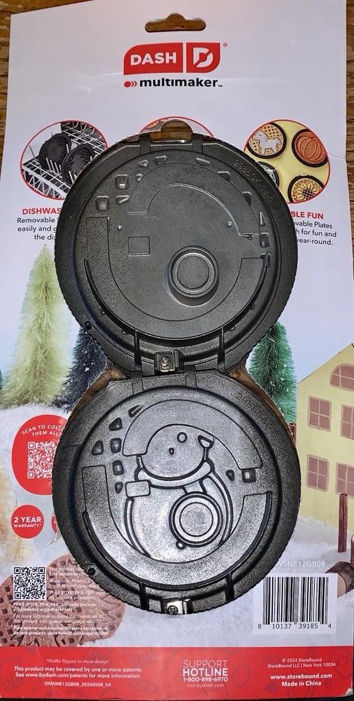 Dash Multimaker Removable Mini Waffle Plates, Snowman & Tree ~ NEW Open Package
