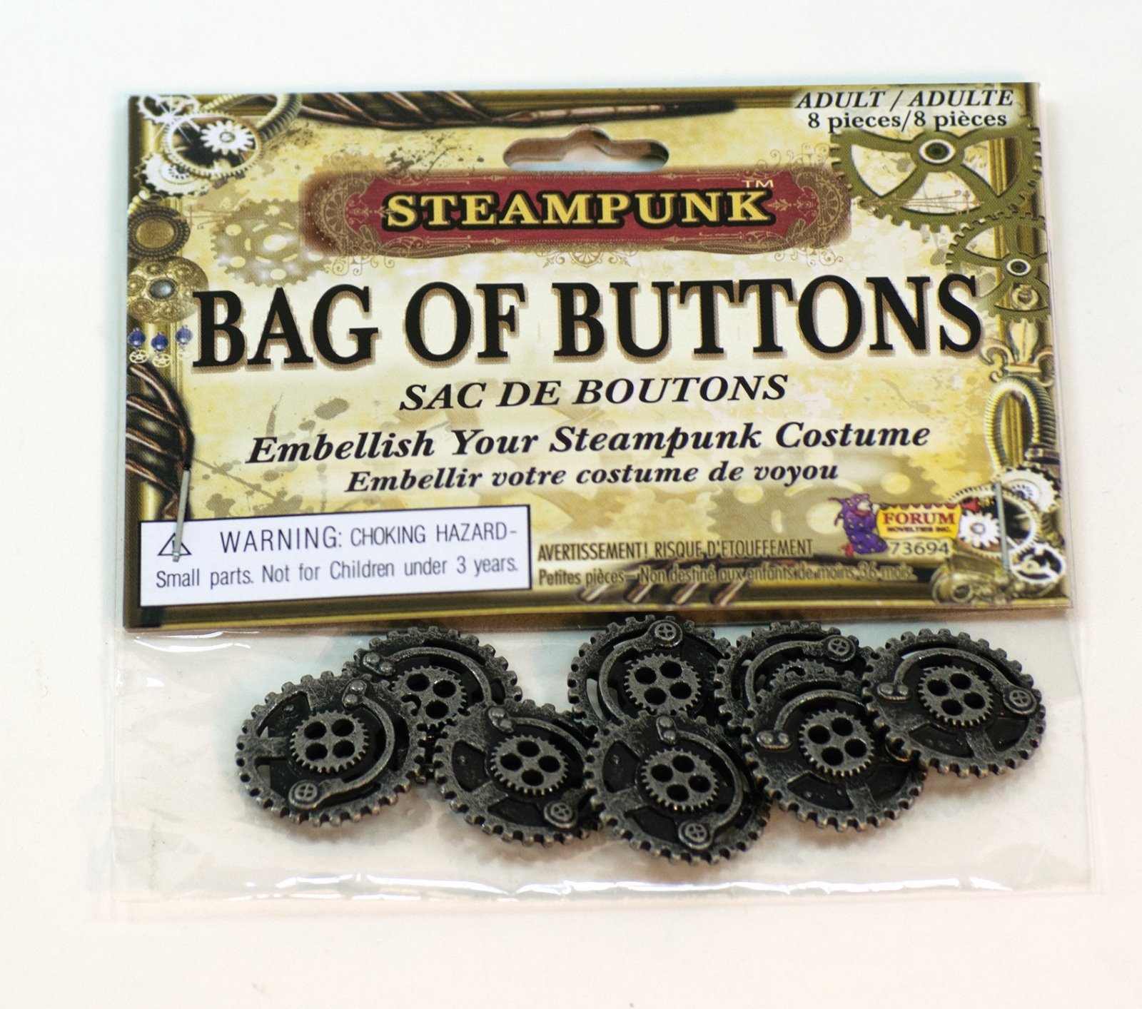 SteamPunk Cosplay Victorian Style Industrial Bag of 8 Buttons, NEW SEALED
