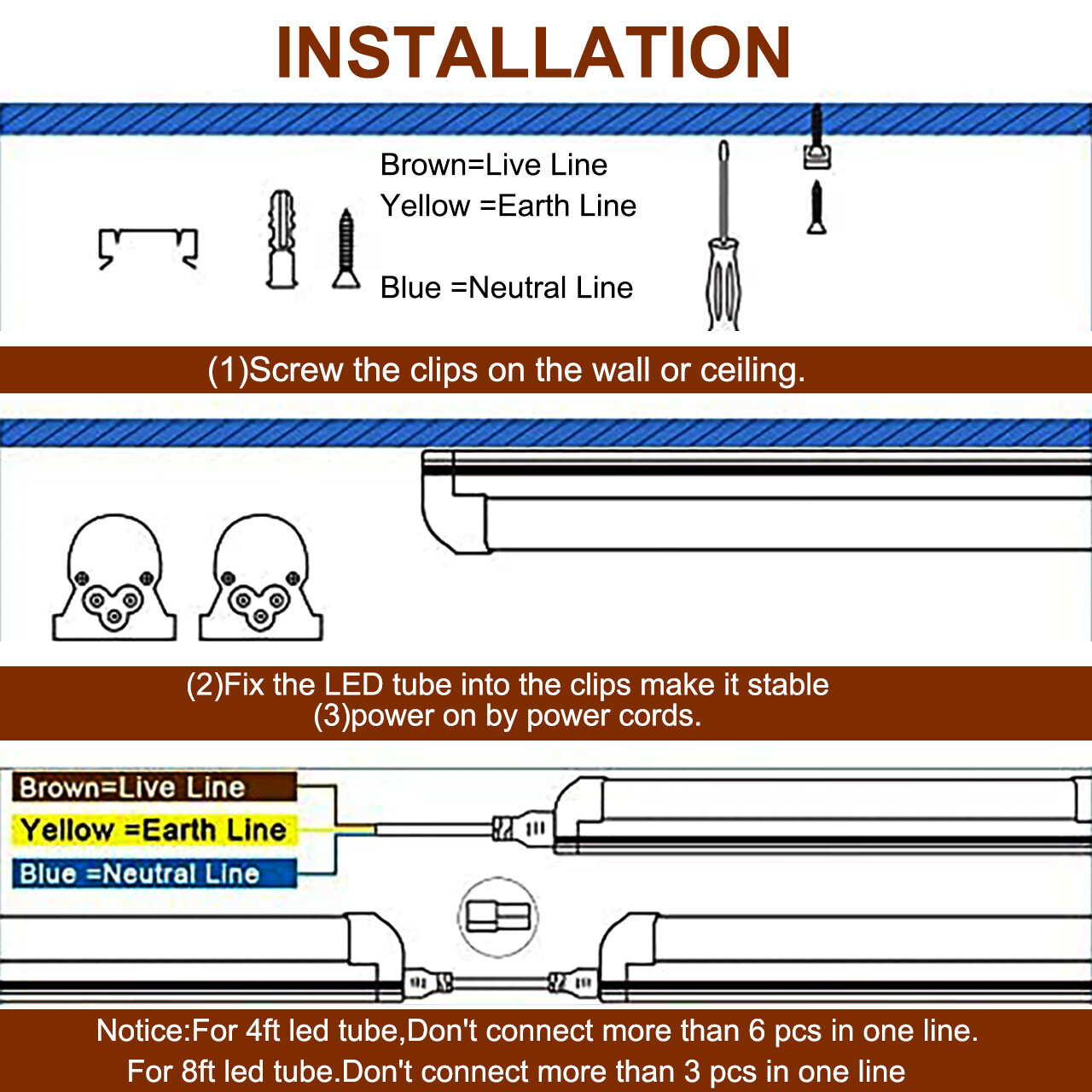 6 PACK 4FT 40W LED Shop Light 6000K Super Bright White High Output Linkable