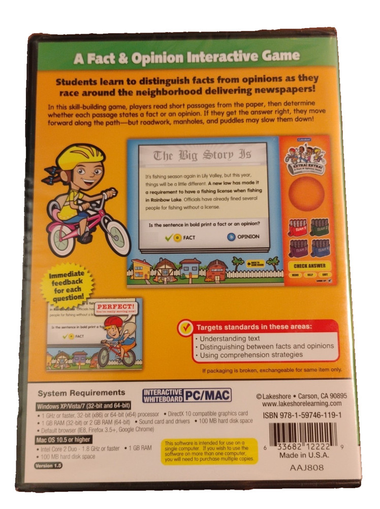 I Lakesore A Fact & Opinion Game Interactive Whiteboard Software PC/Mac NEW