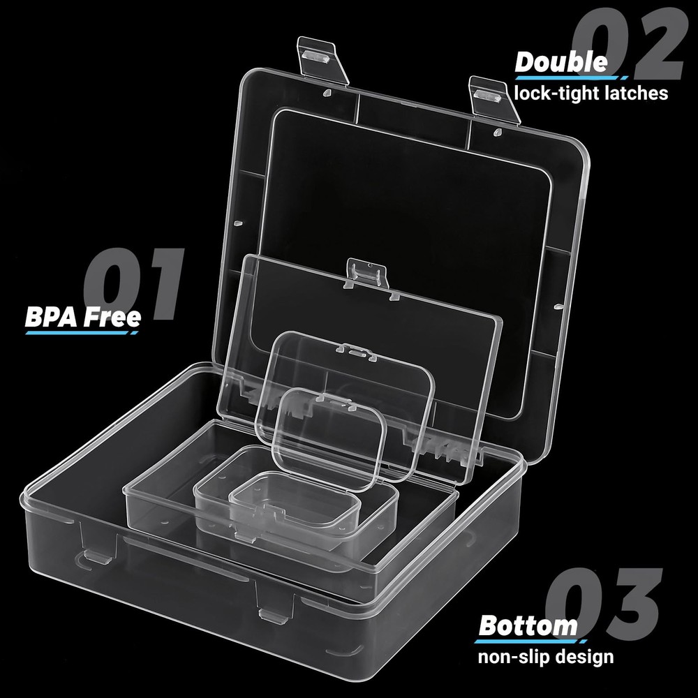 7 Pack Mixed Sizes Rectangular Mini Plastic Containers Clear Plastic Storage ...