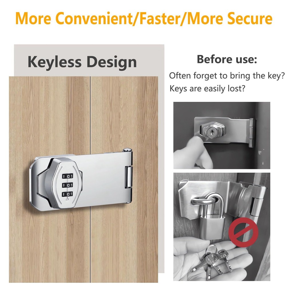 3 Digit Keyless Cupboard Locks with 3 Digit Combination Lock for Closet Pantry