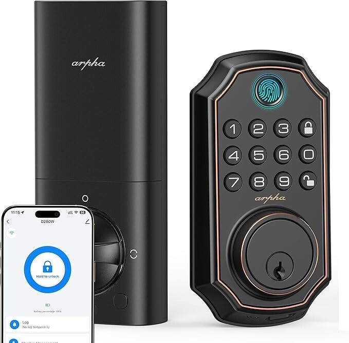 ARPHA Fingerprint Keyless Smart Door Lock APP Control Bluetooth Keypad Deadbolt