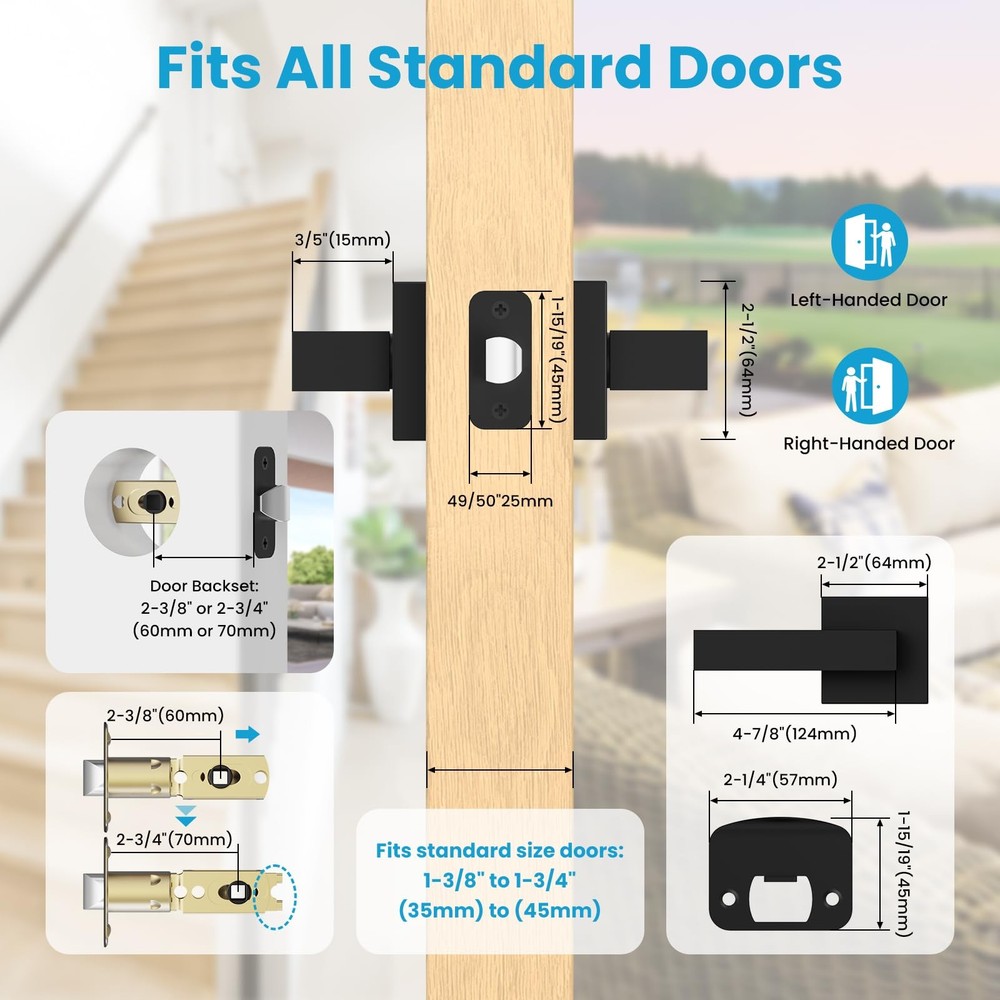 Estmoon 2 Pack Passage Door Levers, Matte Black Door Knobs Interior Square Do...