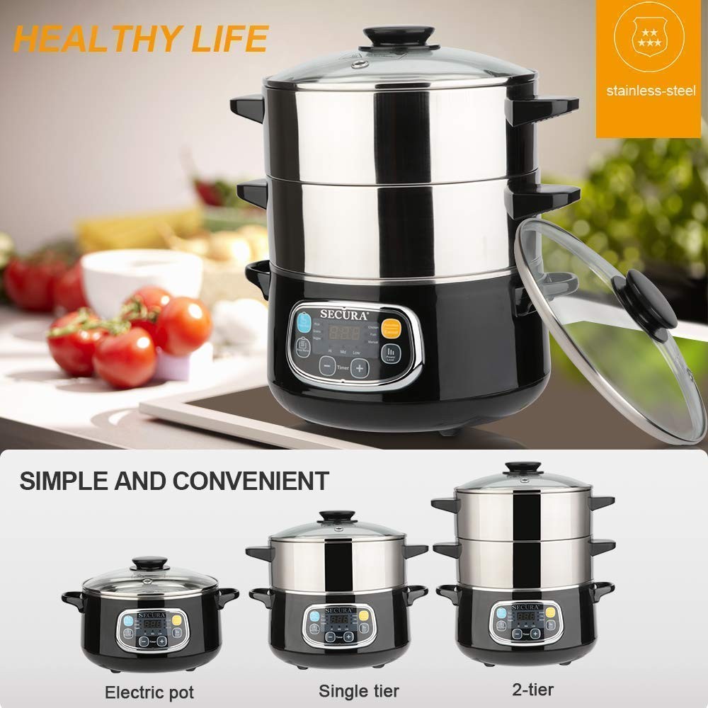 Secura Electric Food Steamer, Vegetable Double Tiered Stackable Baskets with ...
