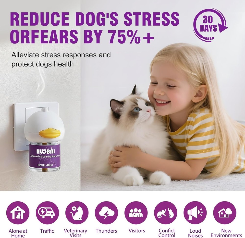 Cat Calming Diffuser – Dual Diffuser Kit with 2 x 30-Day Refills, Cat Pherom...