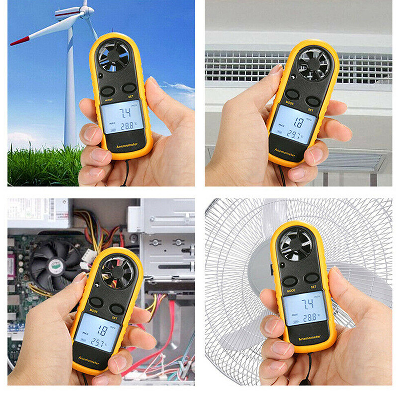 Digital Anemometer Air Flow Meter LCD Wind Speed Gauge Handheld Thermometer