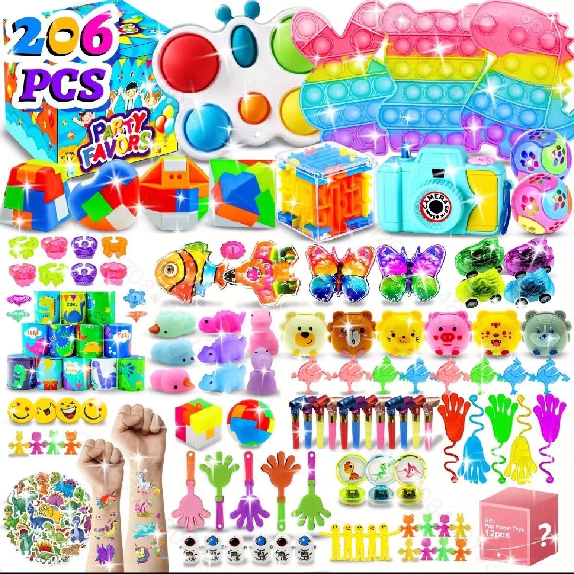Mega Fidget Toy Assortment 206 Pcs Pop Tubes Sensory Toys Party Favors Kids Gift