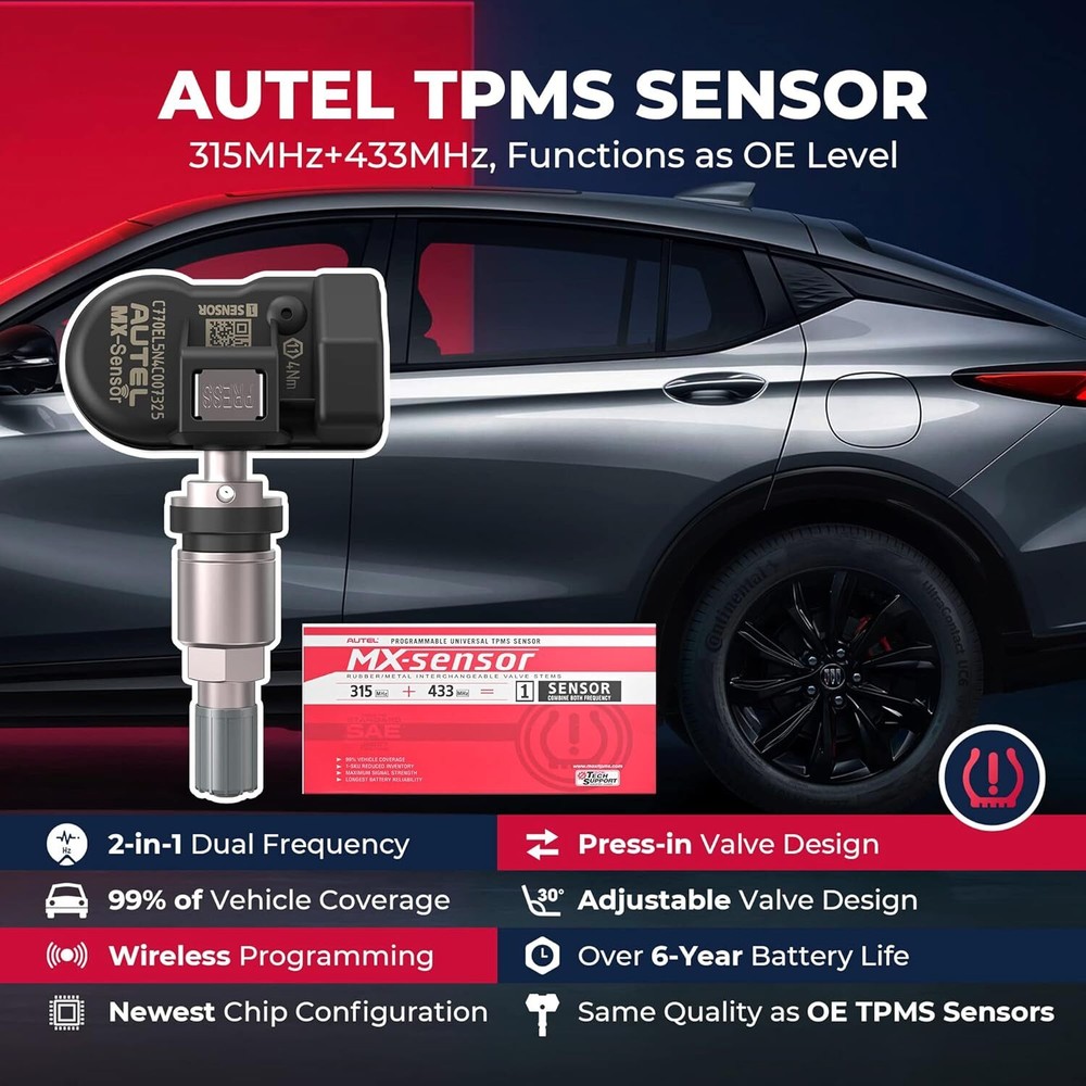 1xAutel MaxiTPMS 315MHz/433MHz 2 in 1 MX-Sensor Programmable fit TPMS OEM Sensor