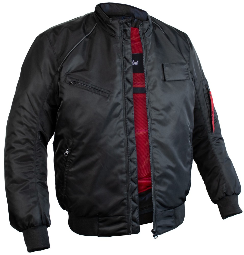 MDM Motorcycle Jacket Flight Bomber with Protectors Ventilation Black with Protector