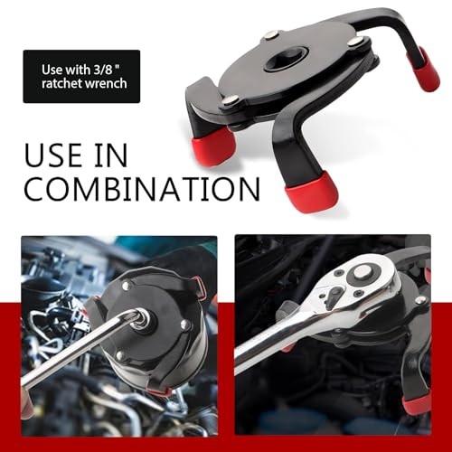 Car Filter Wrench, 3-Claw Adjustable Oil Filter Wrench Tool with Variable